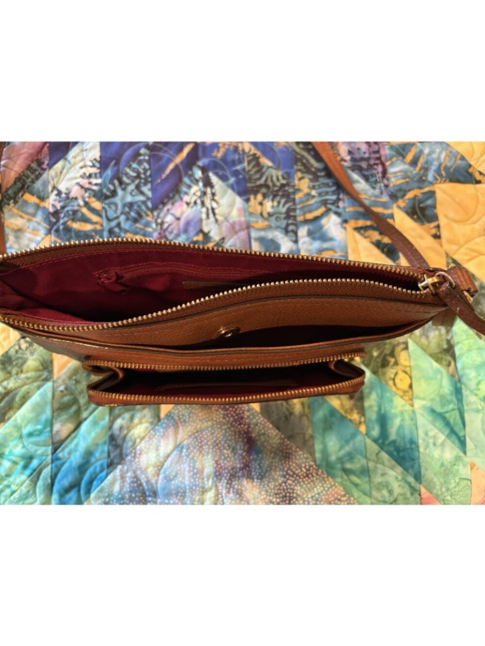 Nordstrom Women's Crossbody Bag Brown Leather Pebbled Zipper Snap Pockets GUC - Picture 5 of 15